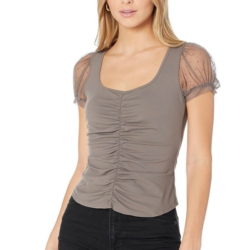 NWT Free People Taupe Mesh Sleeve Top – Size XS